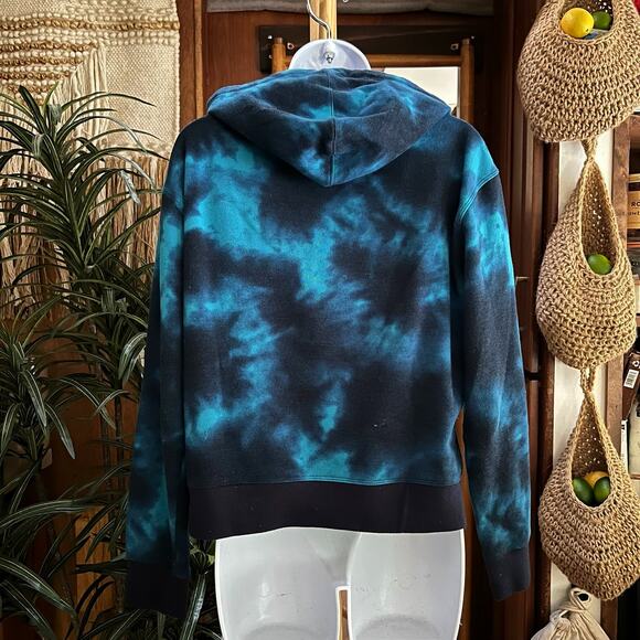 Champion Blue Tie Dye Hoodie | S | Fleece Pullover 90s/Y2K Activewear Sweatshirt - Picture 2 of 10